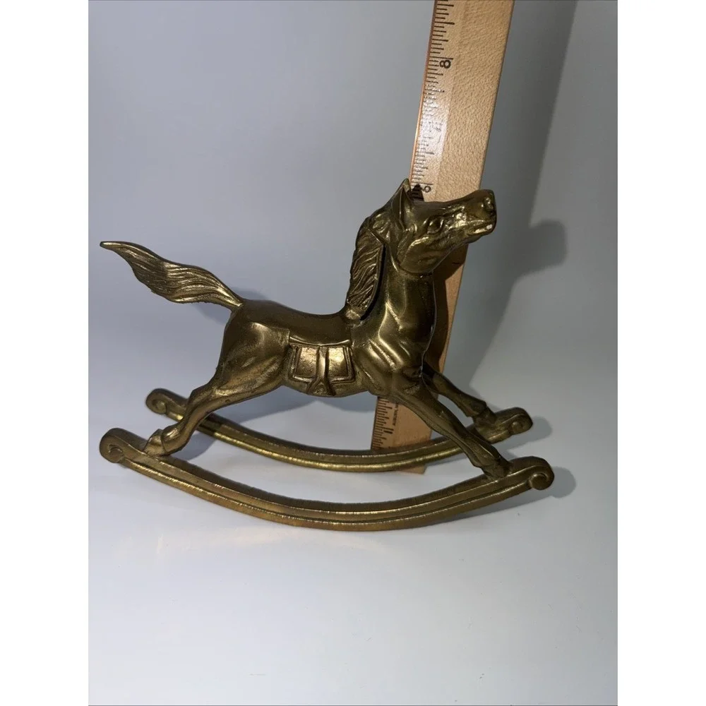 Vintage Brass Horse Figurine Solid Brass Rocking Horse Equestrian Home Decor